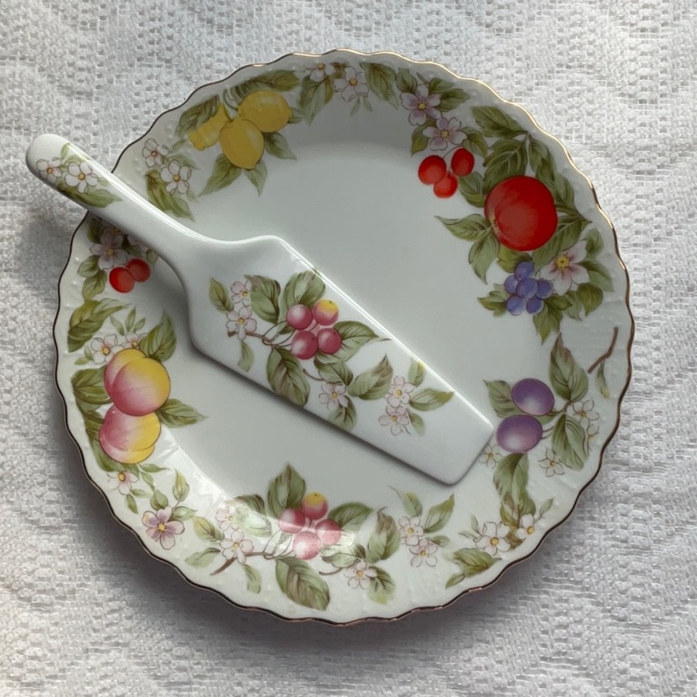 Vintage Andrea by Sadek Porcelain Cake Plate and Server in "Fruit Blossoms "